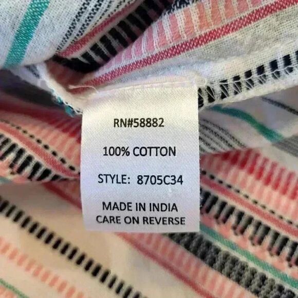 Max Studio Women's White/Pink/Navy/Aqua Striped Cotton Sleeveless Button Down To - Picture 4 of 11